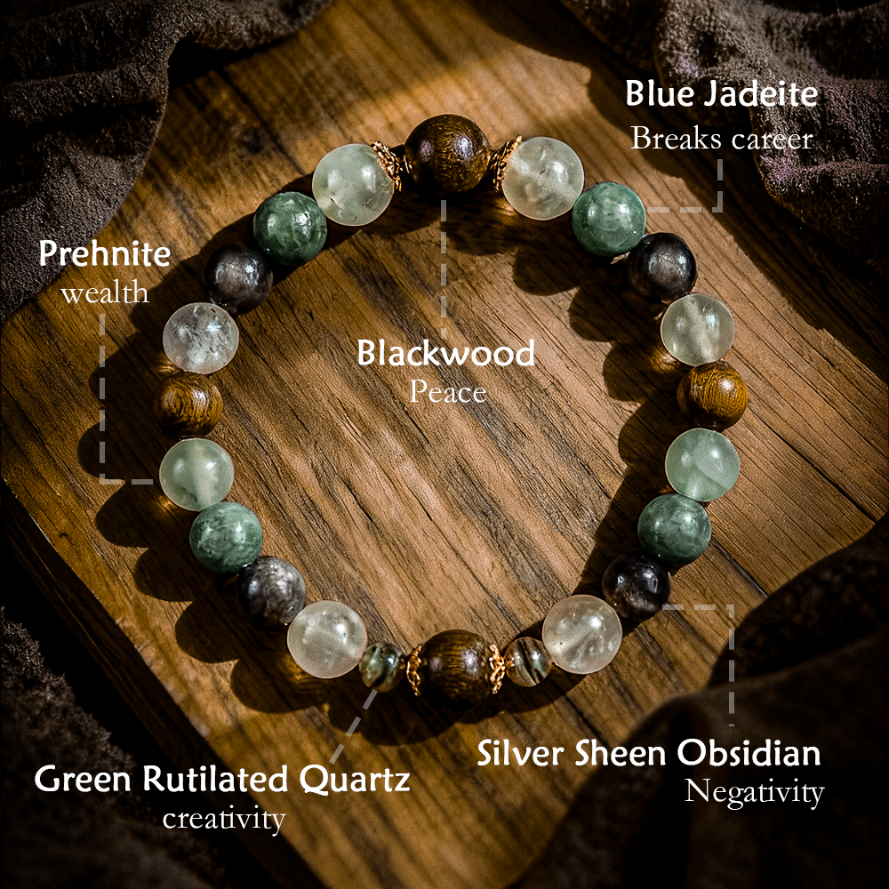 Pulsera de cristal de madera y energía de la montaña Wudang