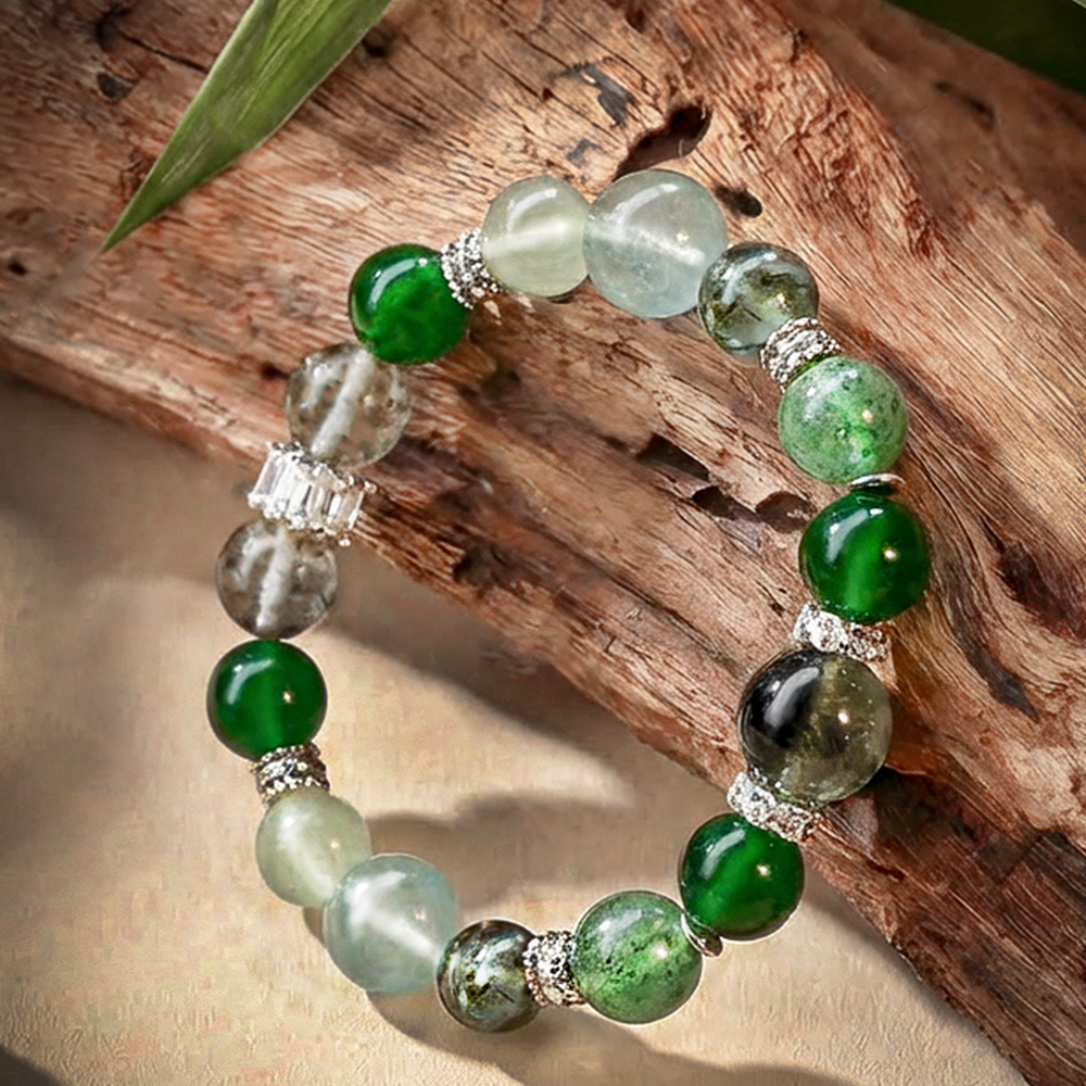 Pulsera de cristal con elementos de madera de diseño